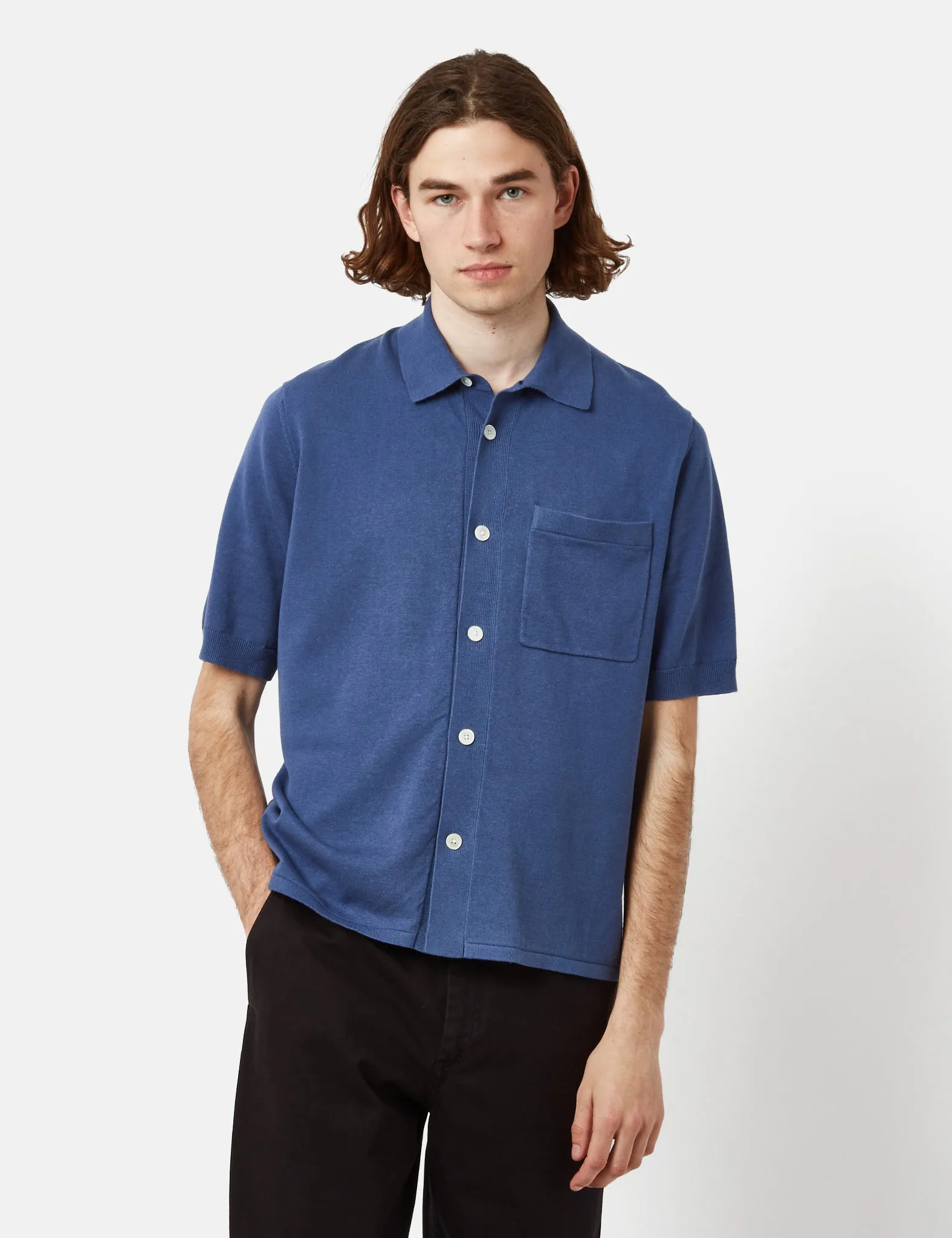 Norse Projects Rollo Short Sleeve Shirt (Cotton/Linen) - Calcite Blue sold by Article London product image thumbnail 5
