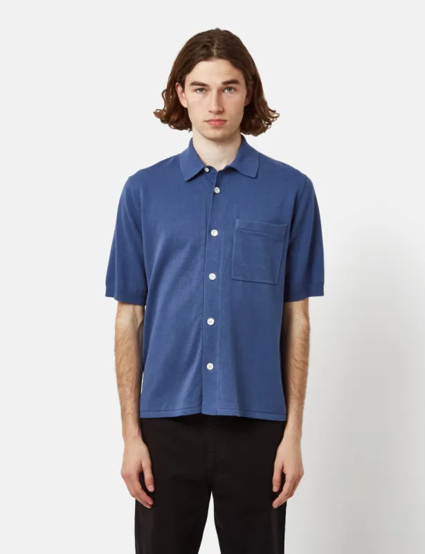 Norse Projects Rollo Short Sleeve Shirt (Cotton/Linen) - Calcite Blue sold by Article London