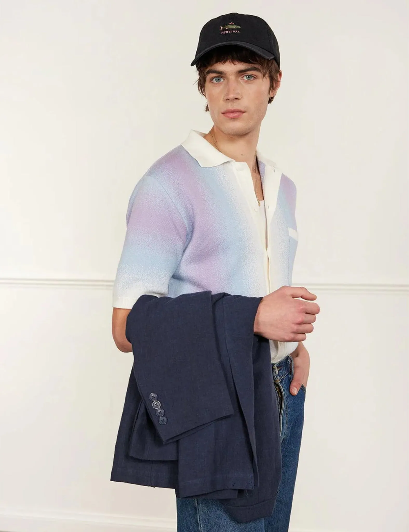 Percival Ombre Knitted Shirt (Organic Cotton) - Blue sold by Article London product image thumbnail 2