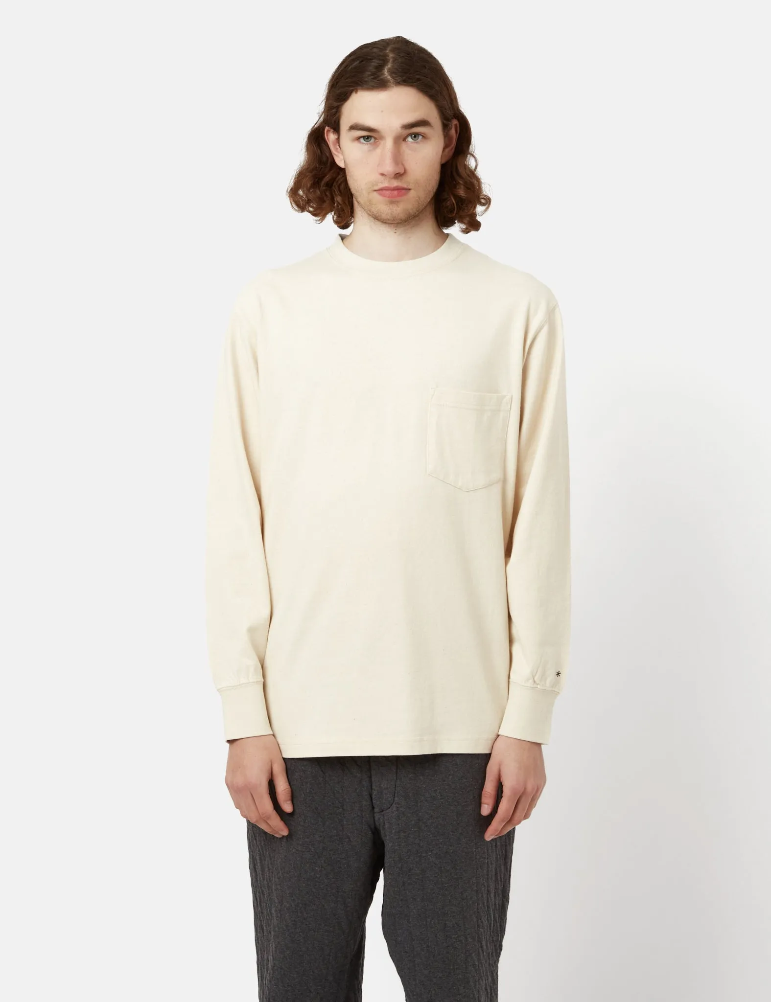 Snow Peak Recycled Cotton Heavy Long Sleeve T-Shirt - Ecru sold by Article London