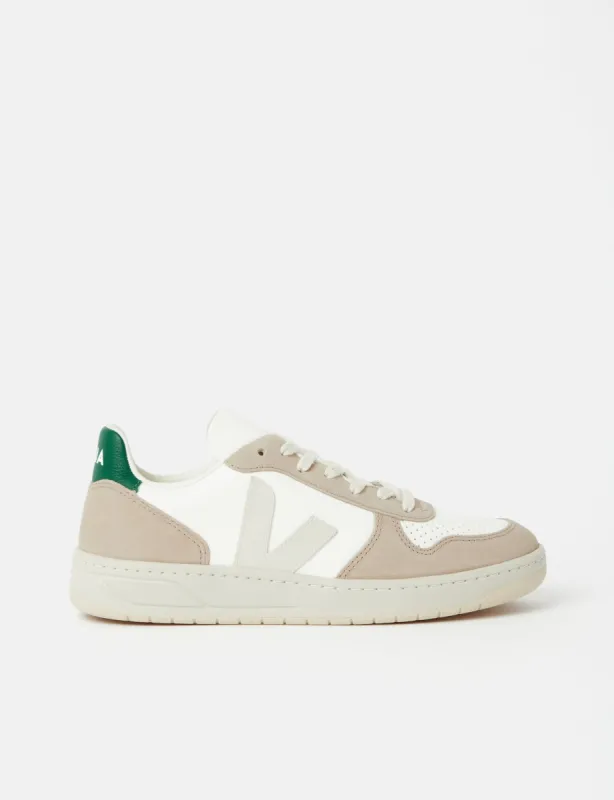 Veja V-10 Leather Trainers (Chrome Free) - White/Sahara/Emerald sold by Article London