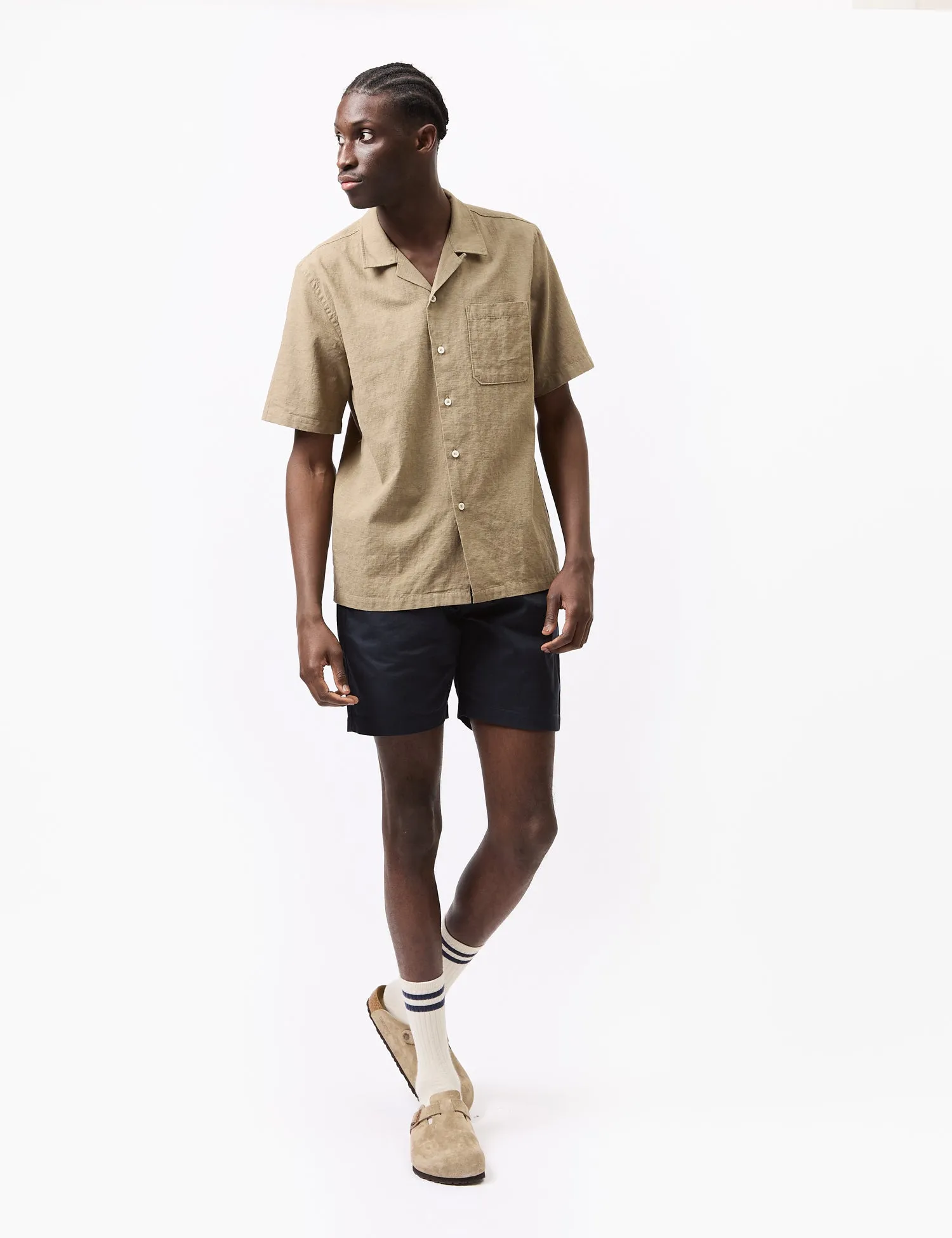 Universal Works Road Shirt (Kamura Cotton) - Olive Green sold by Article London product image thumbnail 3