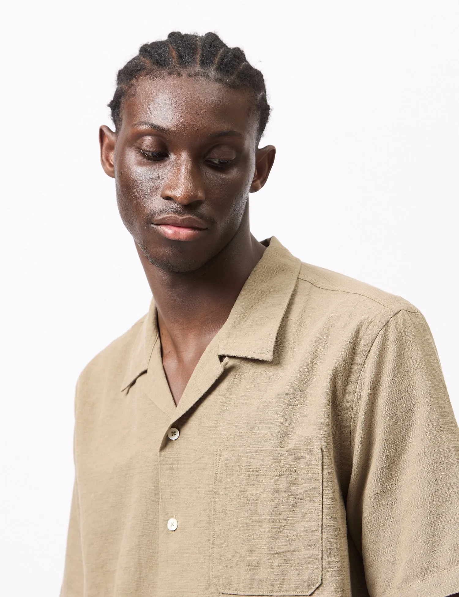 Universal Works Road Shirt (Kamura Cotton) - Olive Green sold by Article London product image thumbnail 2