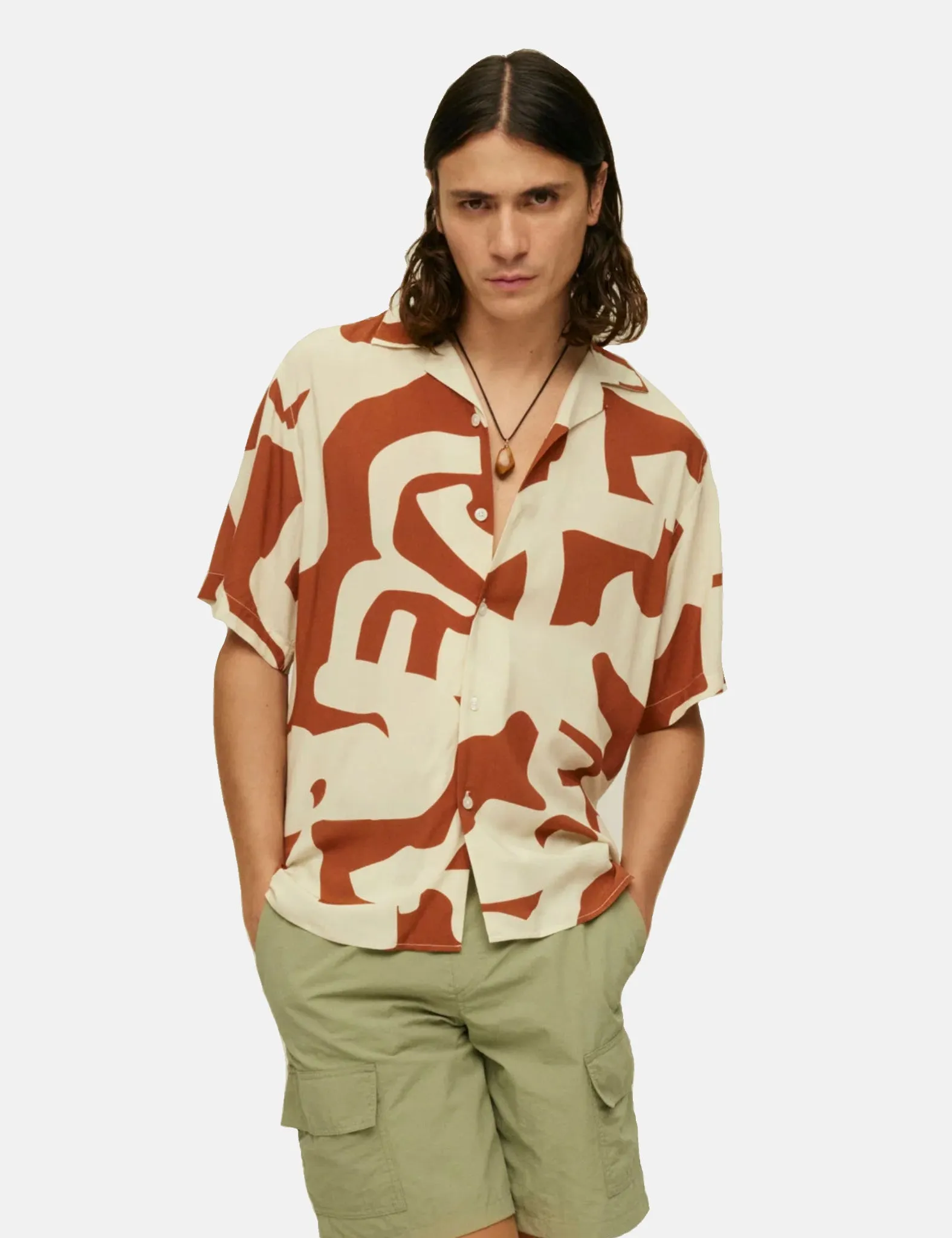 OAS Russet Puzzlotec Viscose Shirt - Brown sold by Article London