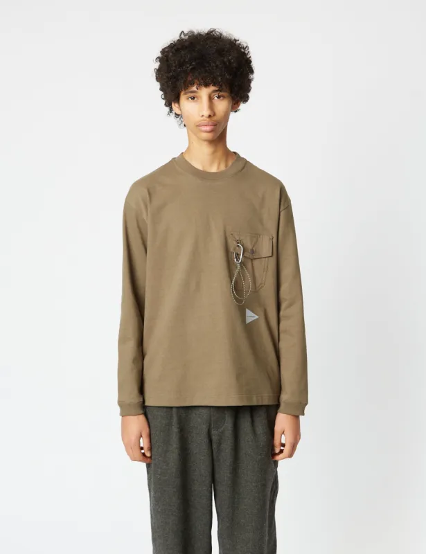 And Wander Pocket Long Sleeve T-Shirt - Dark Beige sold by Article London