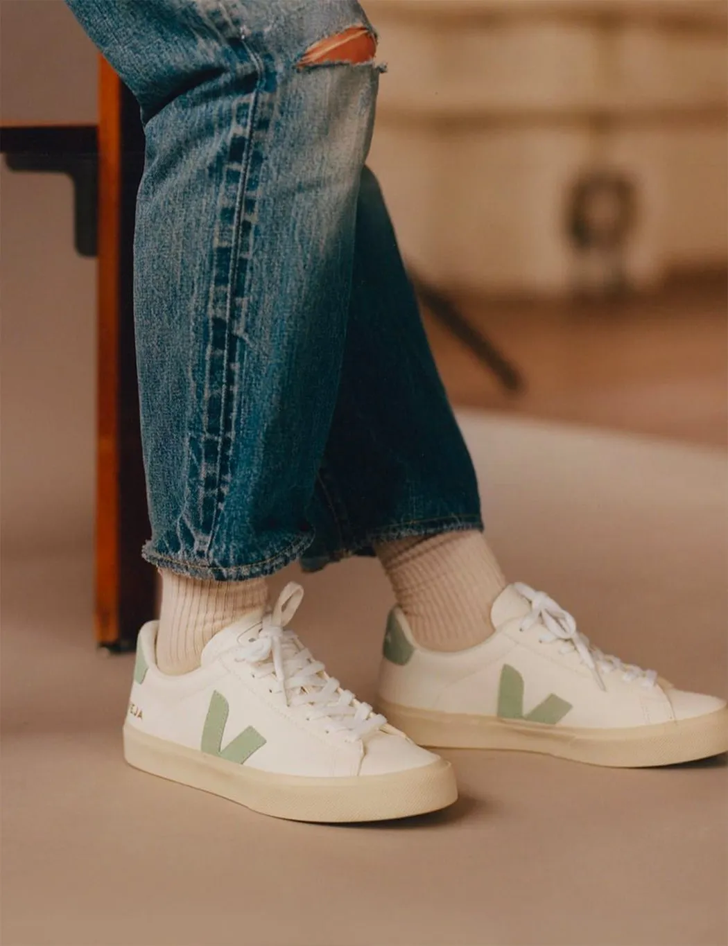 Womens Veja Campo Chromefree Trainers - White/Matcha sold by Article London product image thumbnail 3