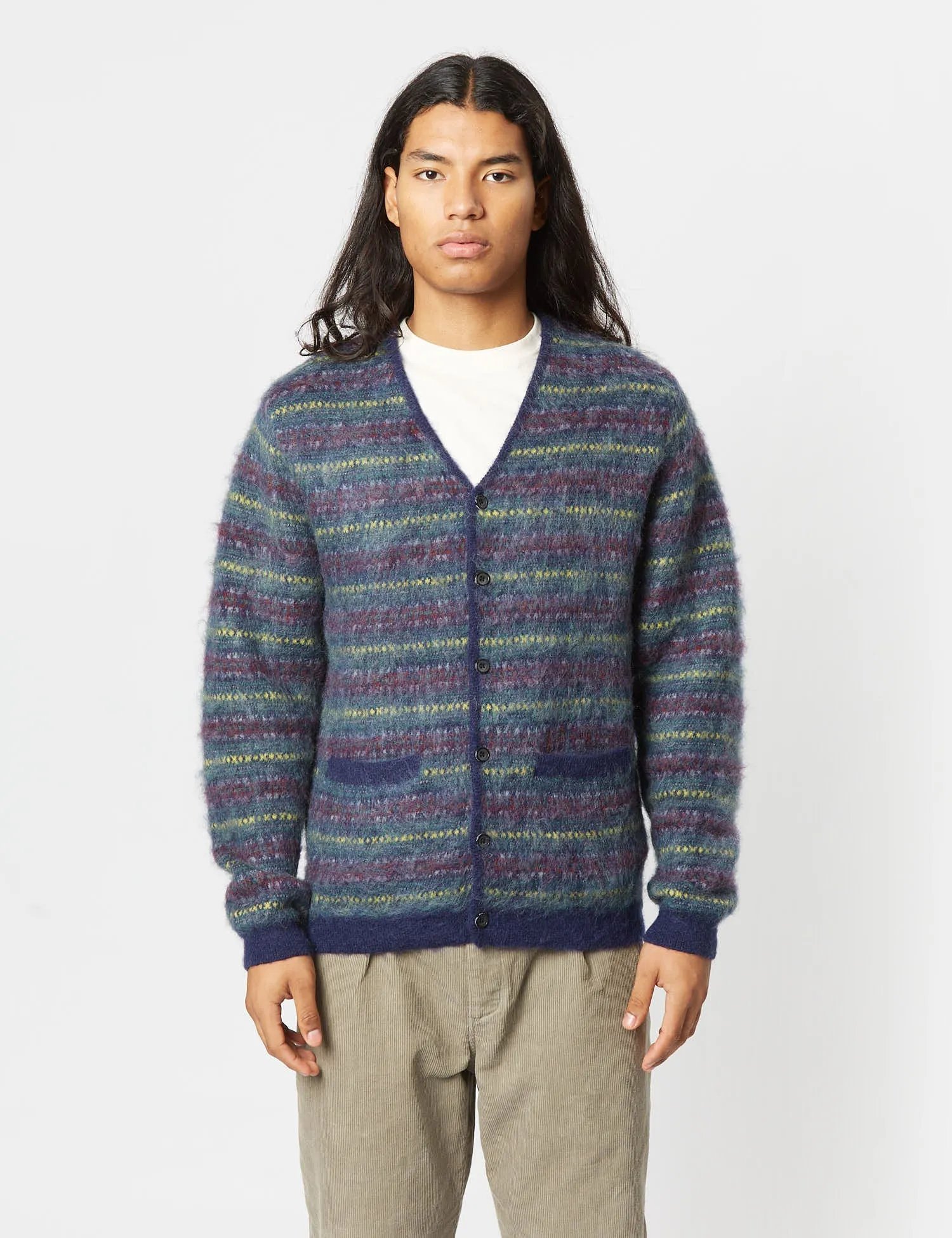 Beams Plus Double Jacquard Cardigan - Navy Blue sold by Article London
