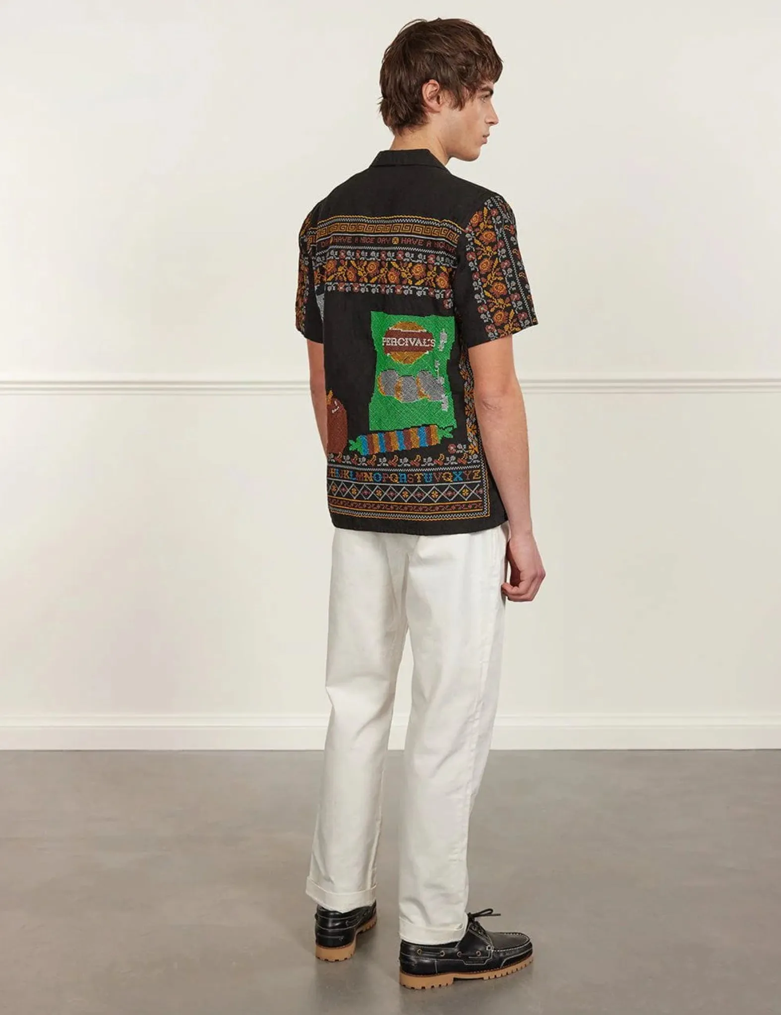 Percival Meal Deal Cross Stitch Linen Shirt - Black sold by Article London product image thumbnail 3