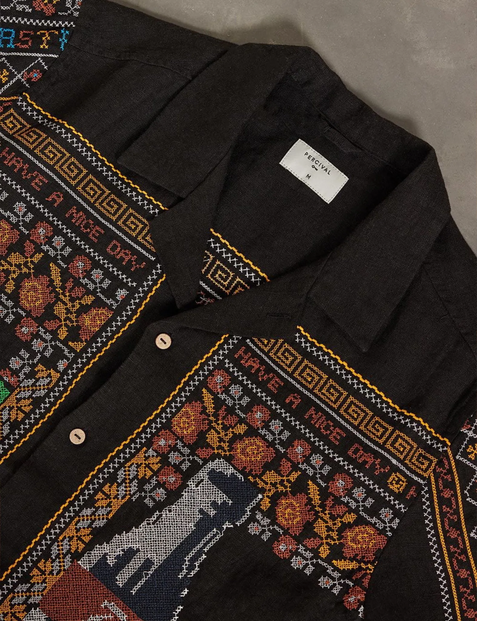 Percival Meal Deal Cross Stitch Linen Shirt - Black sold by Article London product image thumbnail 4