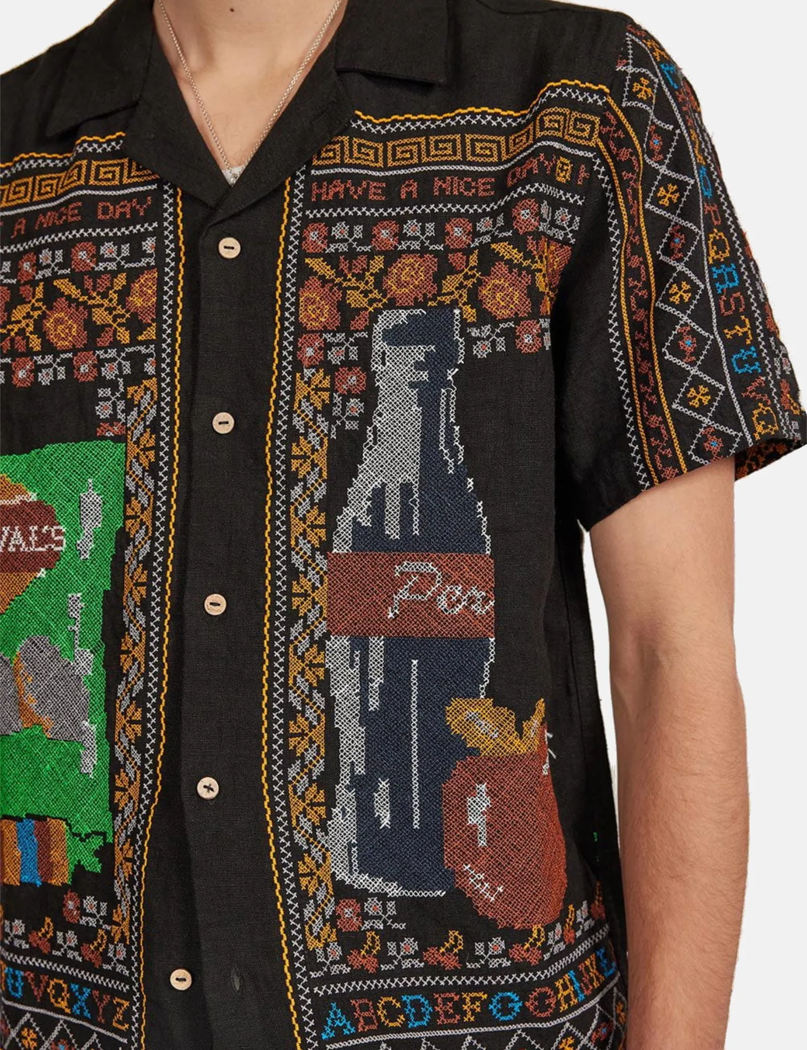 Percival Meal Deal Cross Stitch Linen Shirt - Black sold by Article London product image thumbnail 2