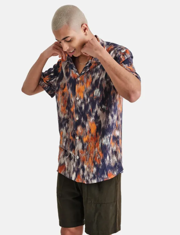 Wax London Didcot Short Sleeve Shirt - Watercolour Floral Navy sold by Article London