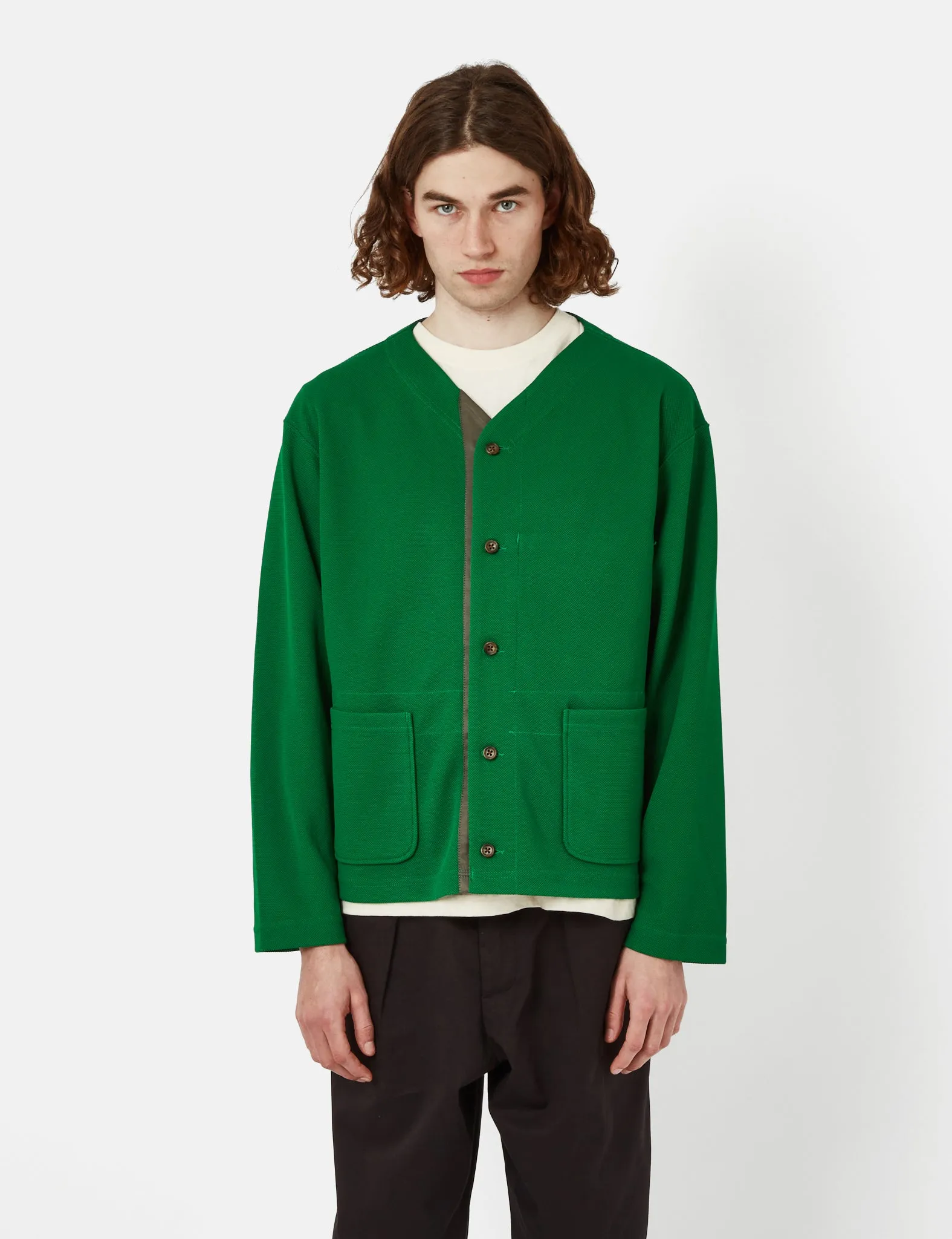 Engineered Garments Knit Cardigan (Diamond Poly Knit) - Kelly Green sold by Article London