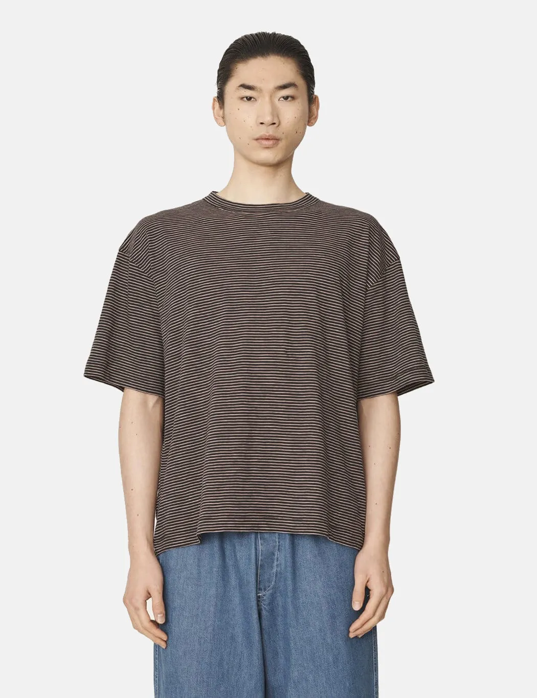 YMC Triple T-Shirt (Mini Stripe) - Black/Pink sold by Article London