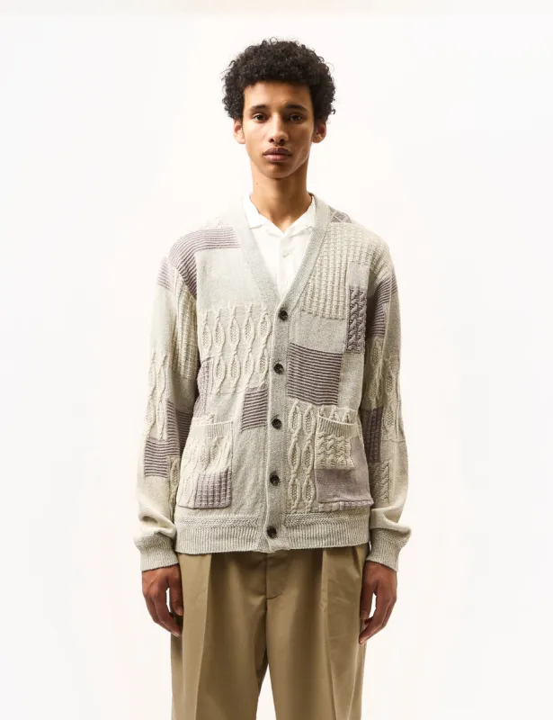 Beams Plus Patchwork Jacquard Cardigan - Grey sold by Article London