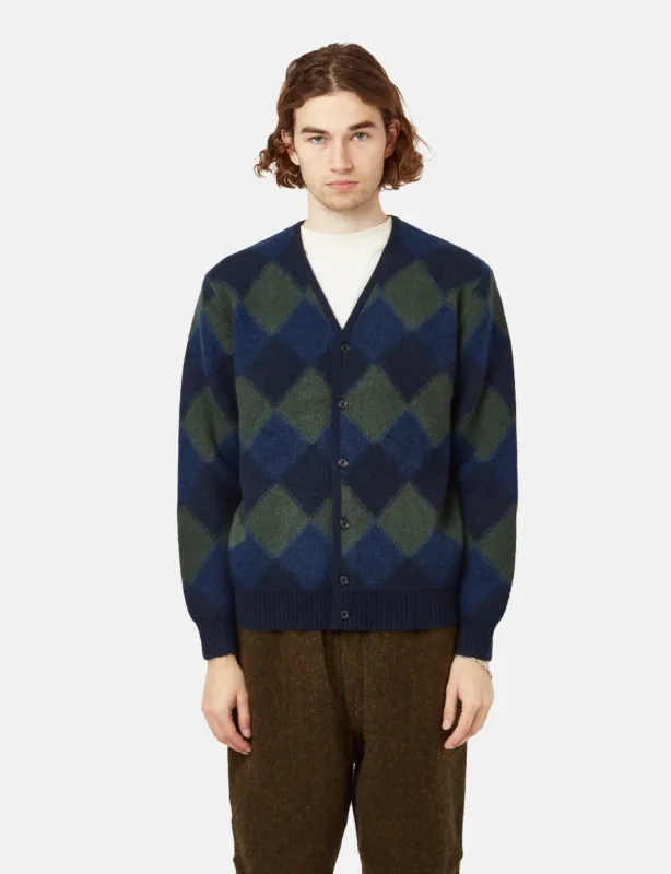 Beams Plus Double Jacquard Cardigan (Argyle Pattern) - Navy Blue sold by Article London