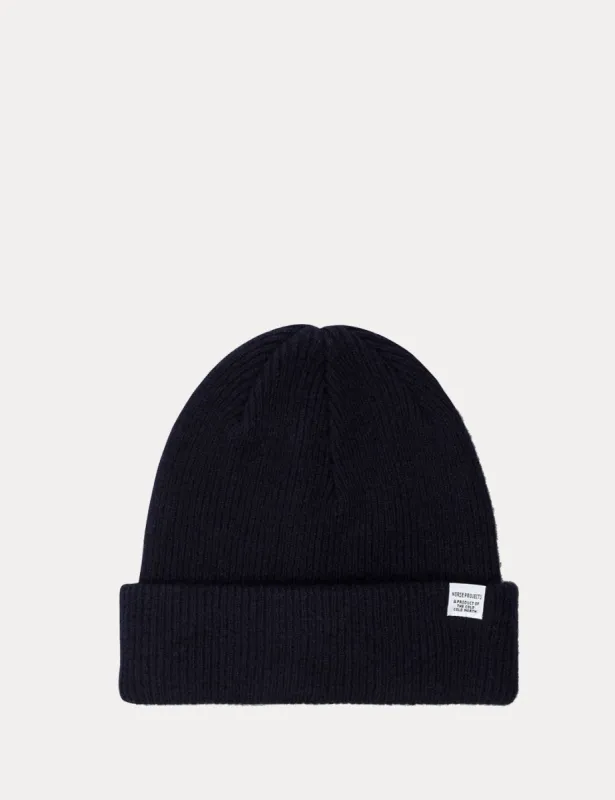 Norse Projects Norse Beanie Hat Brushed (Wool) - Navy Blue sold by Article London