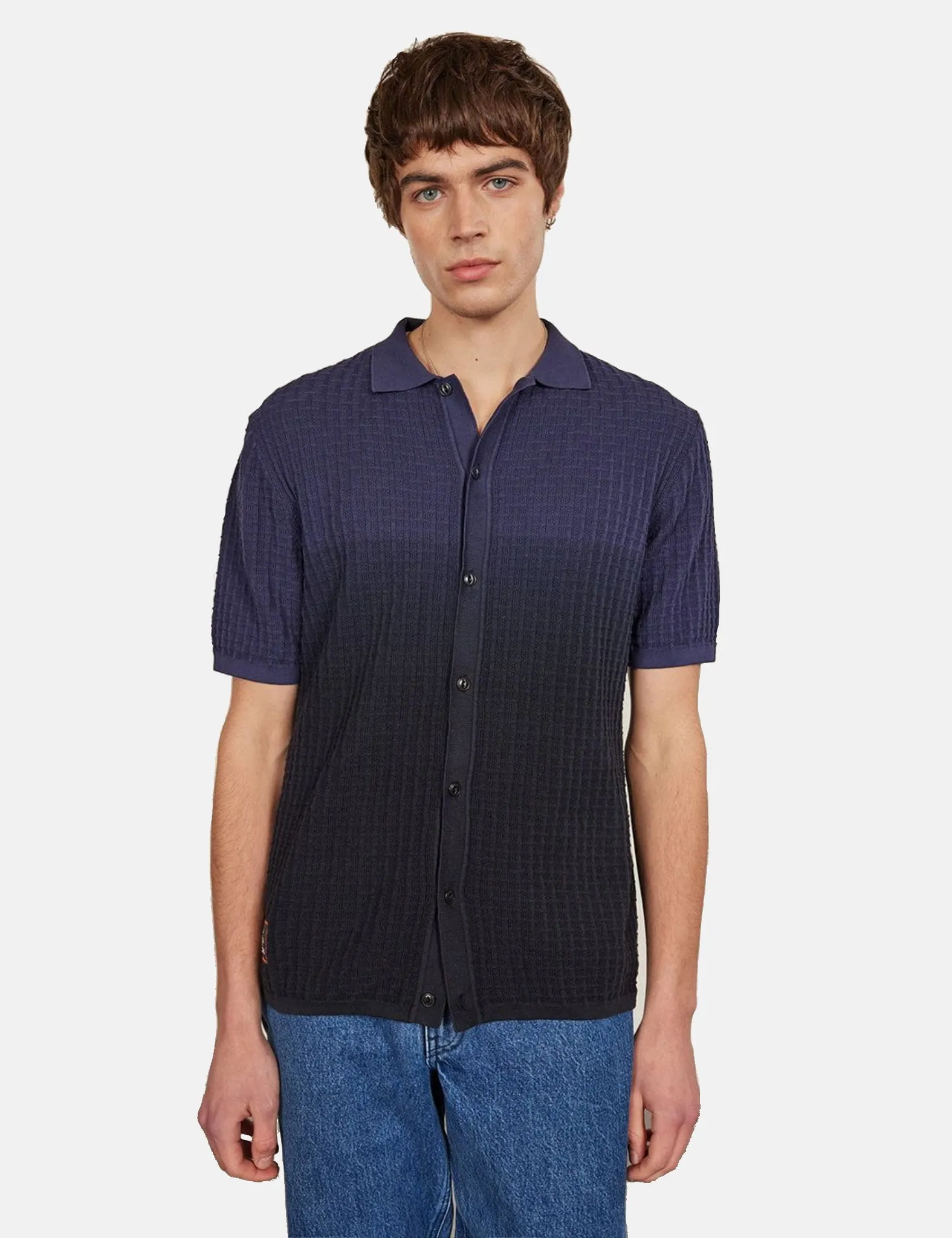 Percival Dip Dab Knitted Shirt (Organic Cotton) - Blue sold by Article London