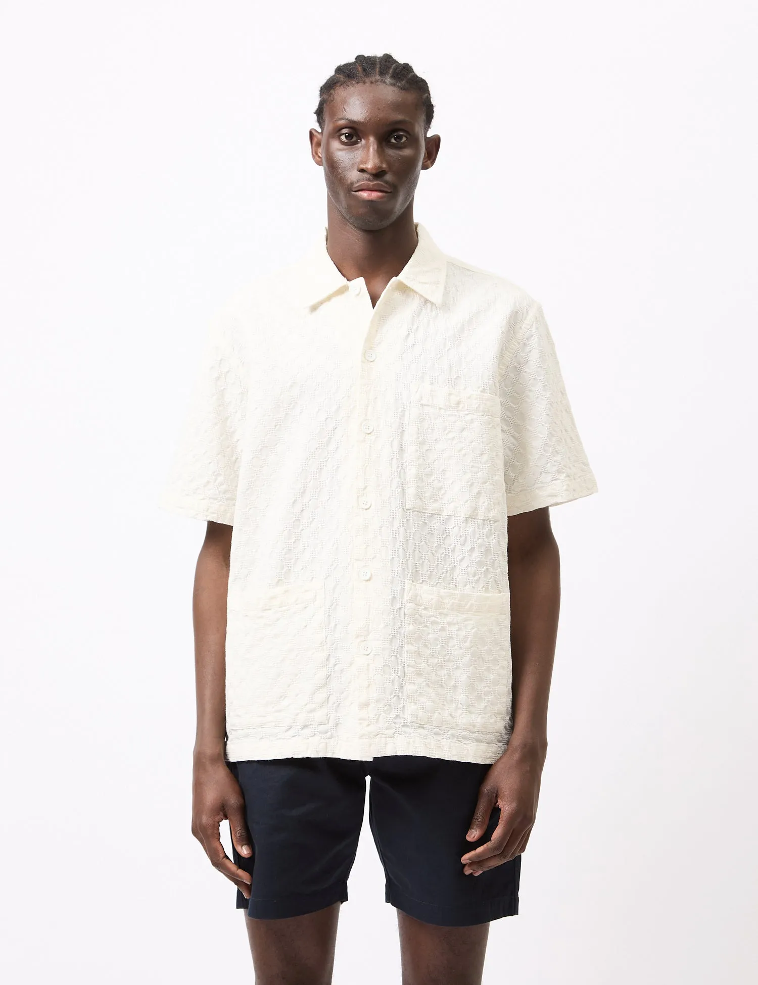 Universal Works Island Shirt (Dot Waffle) - Ecru sold by Article London