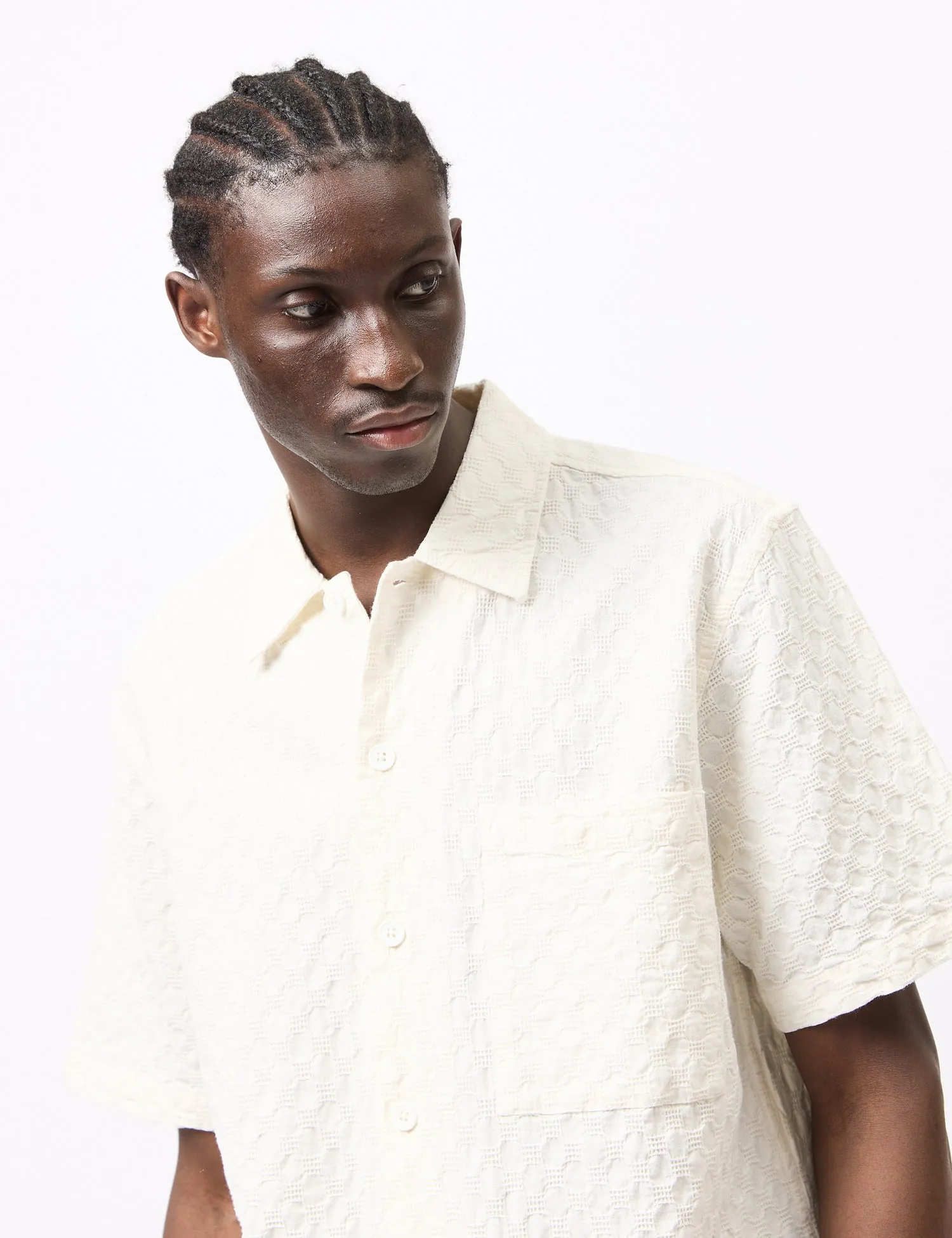 Universal Works Island Shirt (Dot Waffle) - Ecru sold by Article London product image thumbnail 2