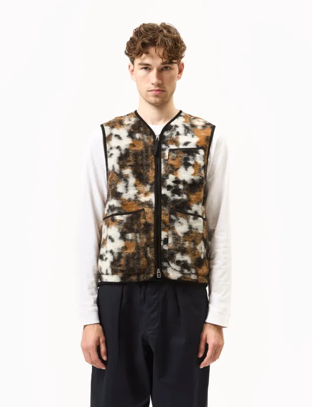 Universal Works Zip Gilet (Ylang Flower Fleece) - Brown sold by Article London