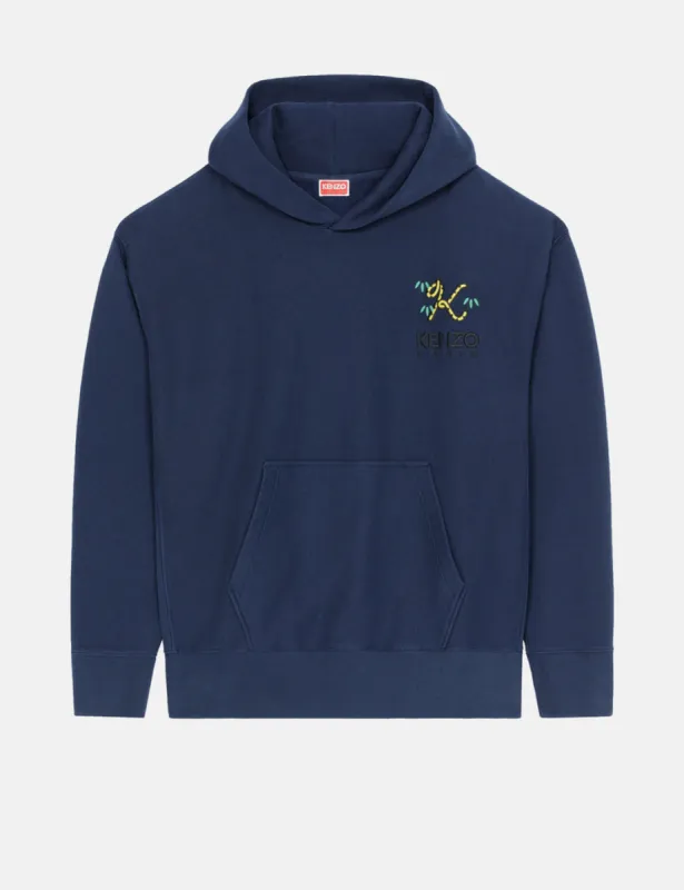 Kenzo 'Tiger Tail K' Crest Oversized Hooded Sweatshirt - Midnight Blue sold by Article London