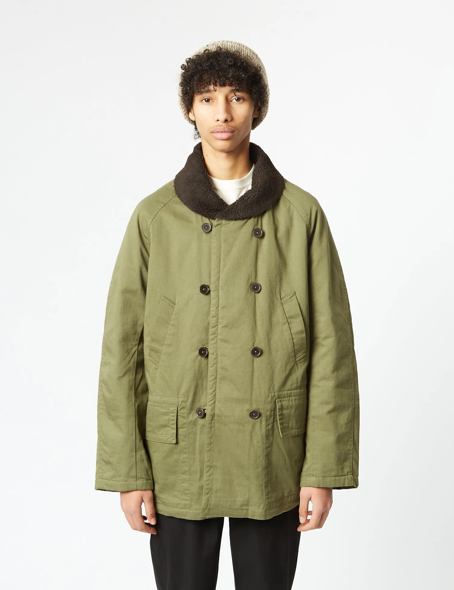 Universal Works Reversible Mackinaw Jacket - Light Olive Green sold by Article London
