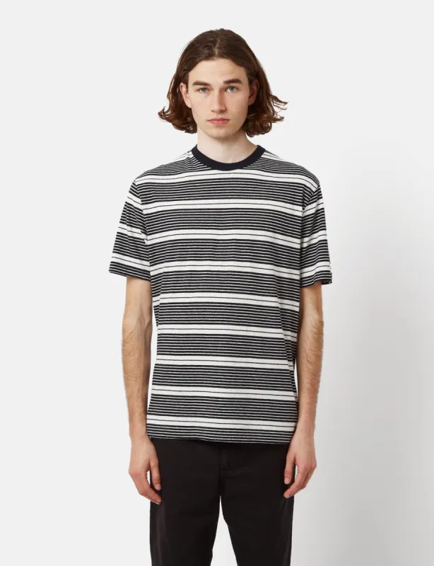 Norse Projects Johannes Sunbleached Stripe T-Shirt - Dark Navy sold by Article London