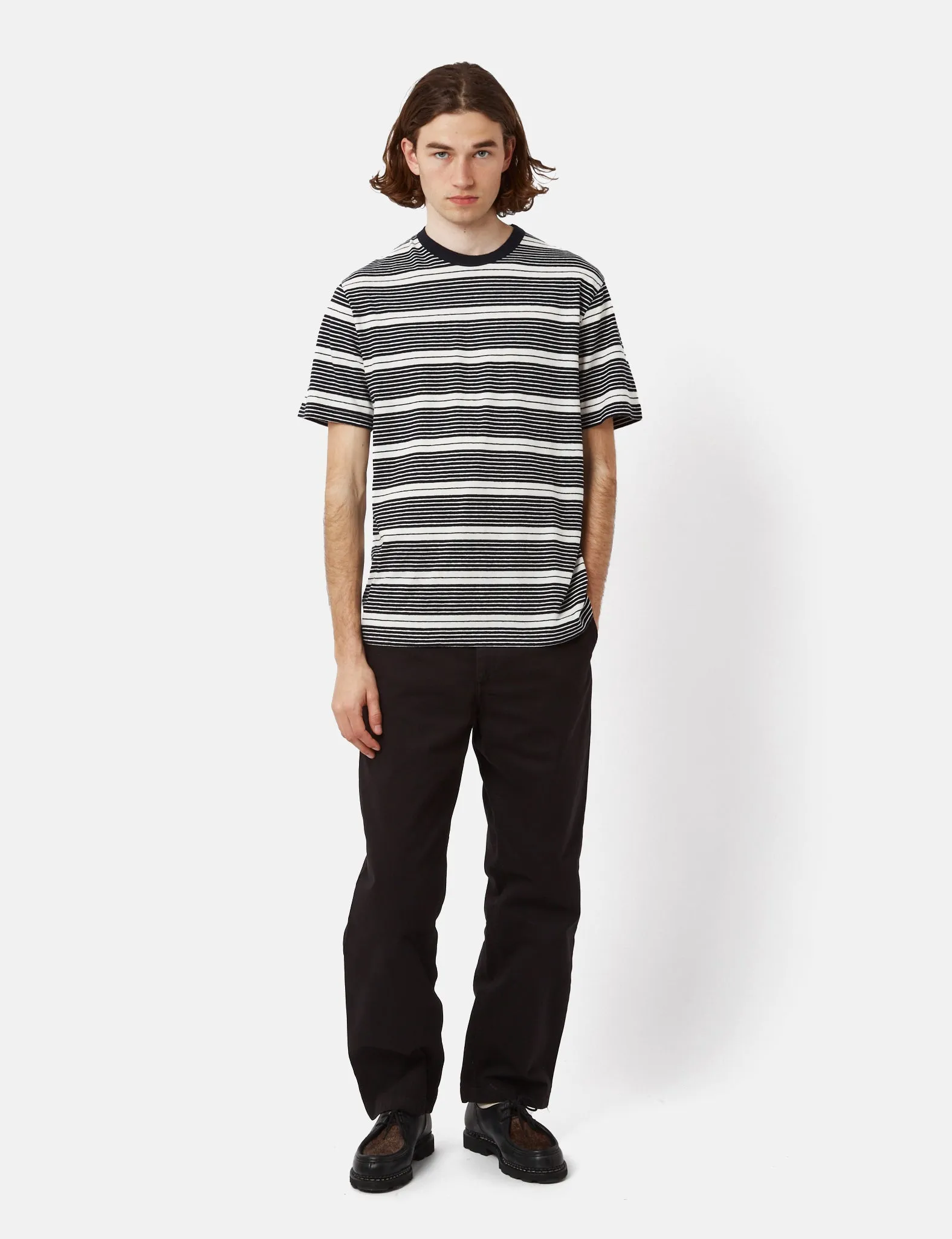 Norse Projects Johannes Sunbleached Stripe T-Shirt - Dark Navy sold by Article London product image thumbnail 5