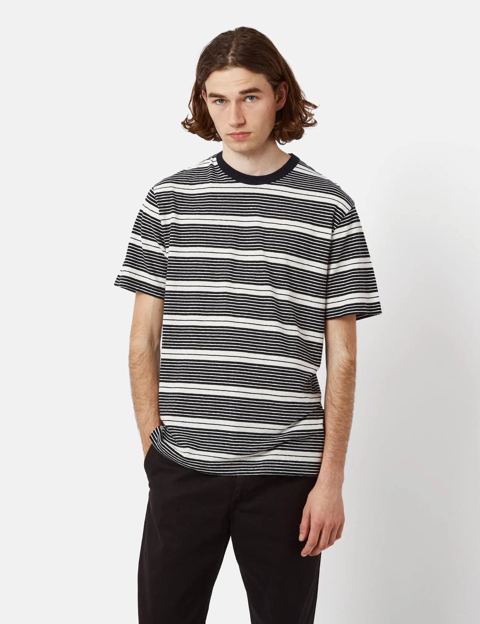 Norse Projects Johannes Sunbleached Stripe T-Shirt - Dark Navy sold by Article London product image thumbnail 4