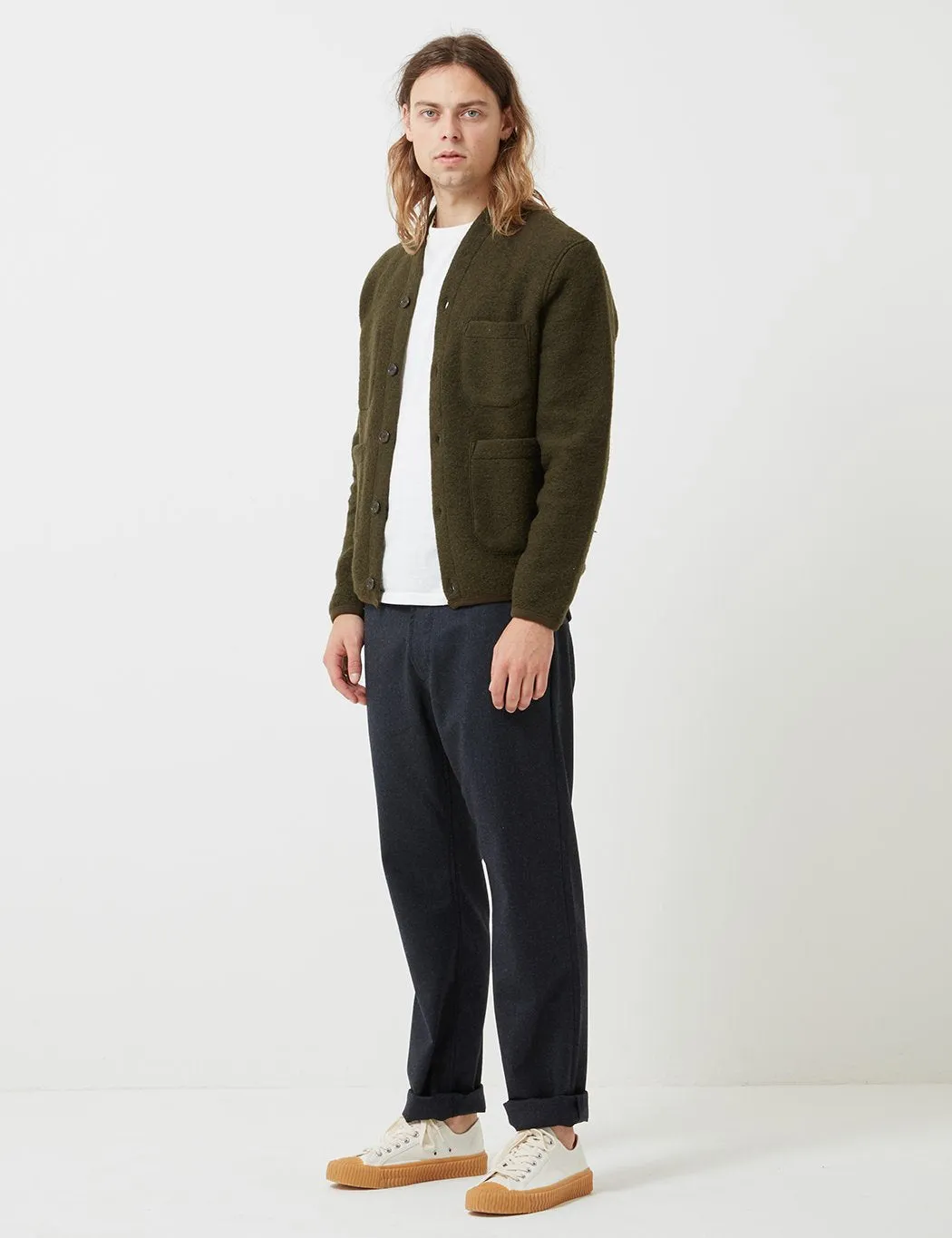 Universal Works Cardigan (Wool Fleece) - Olive Green sold by Article London product image thumbnail 3