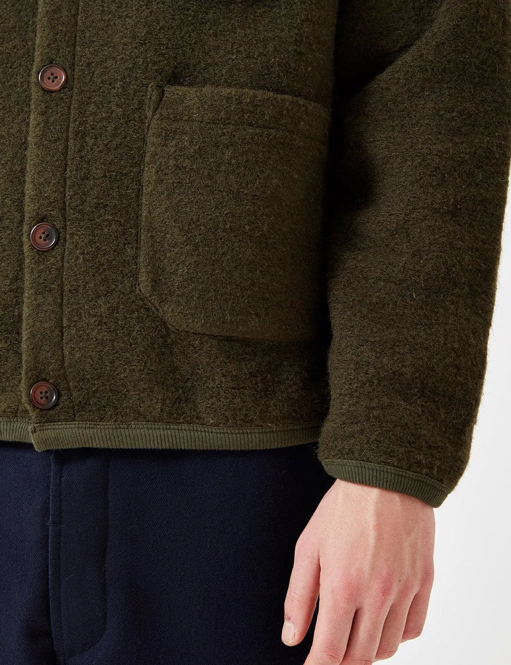 Universal Works Cardigan (Wool Fleece) - Olive Green sold by Article London product image thumbnail 5