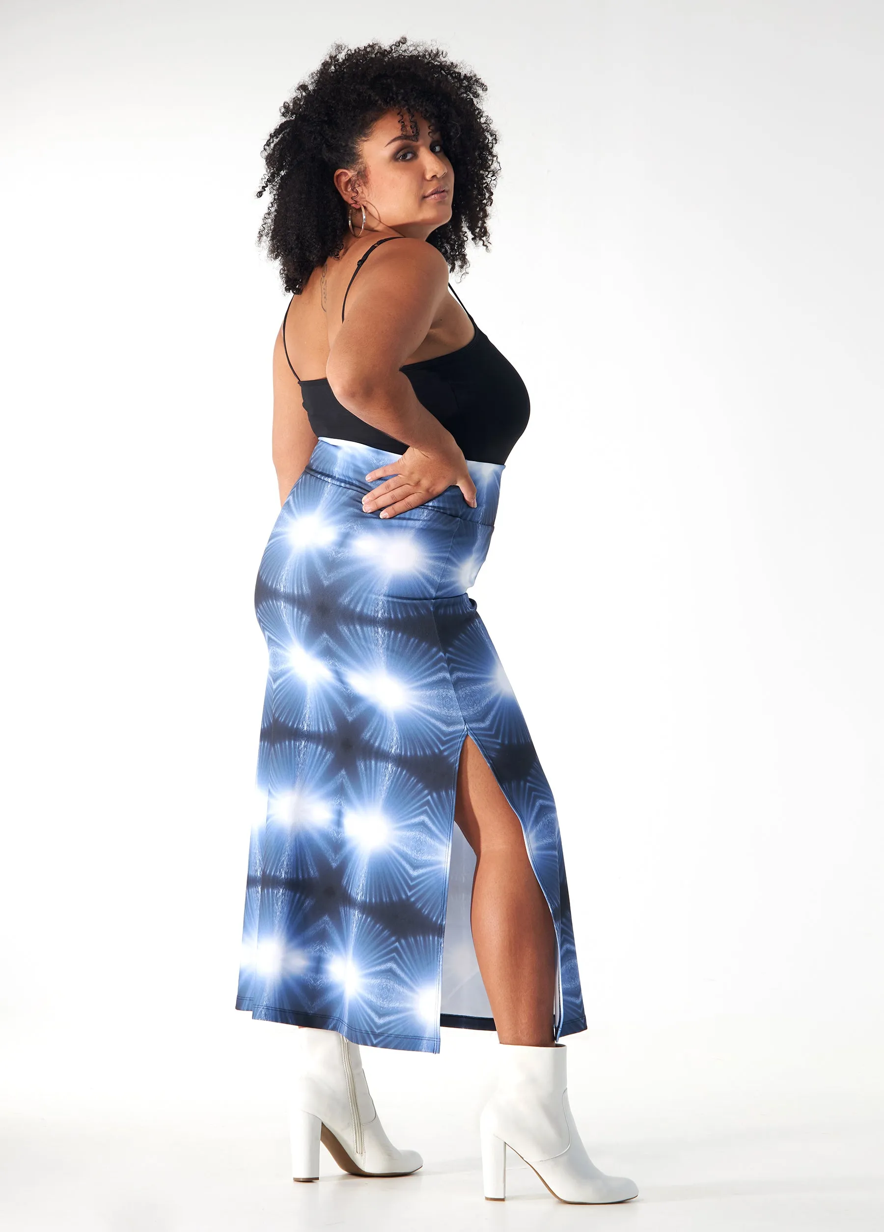 Blue Burst NYC Rain Body Hugging Midi Skirt sold by Babs Boutique