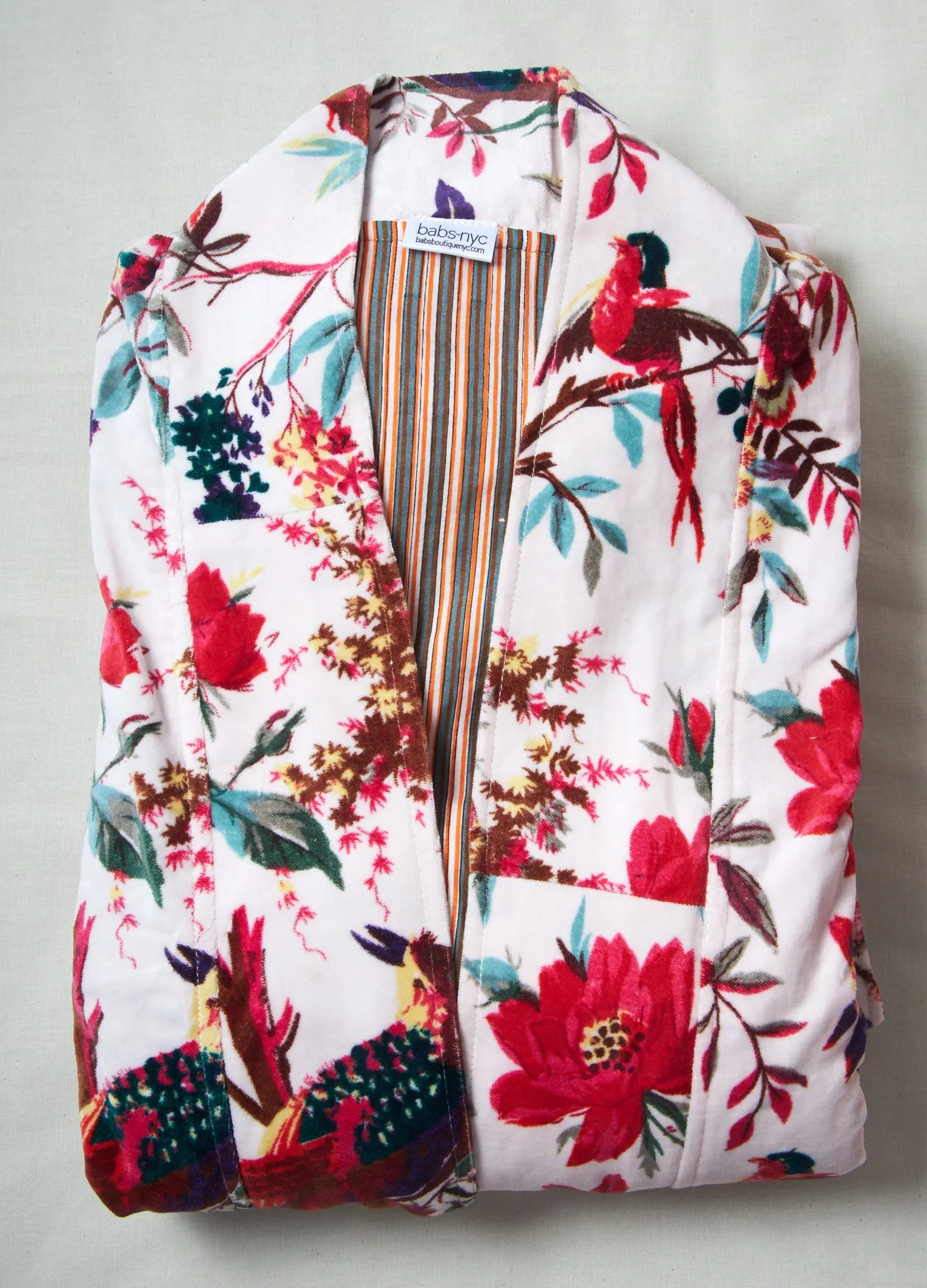 Velvet Robe - White Bird/Floral sold by Babs Boutique