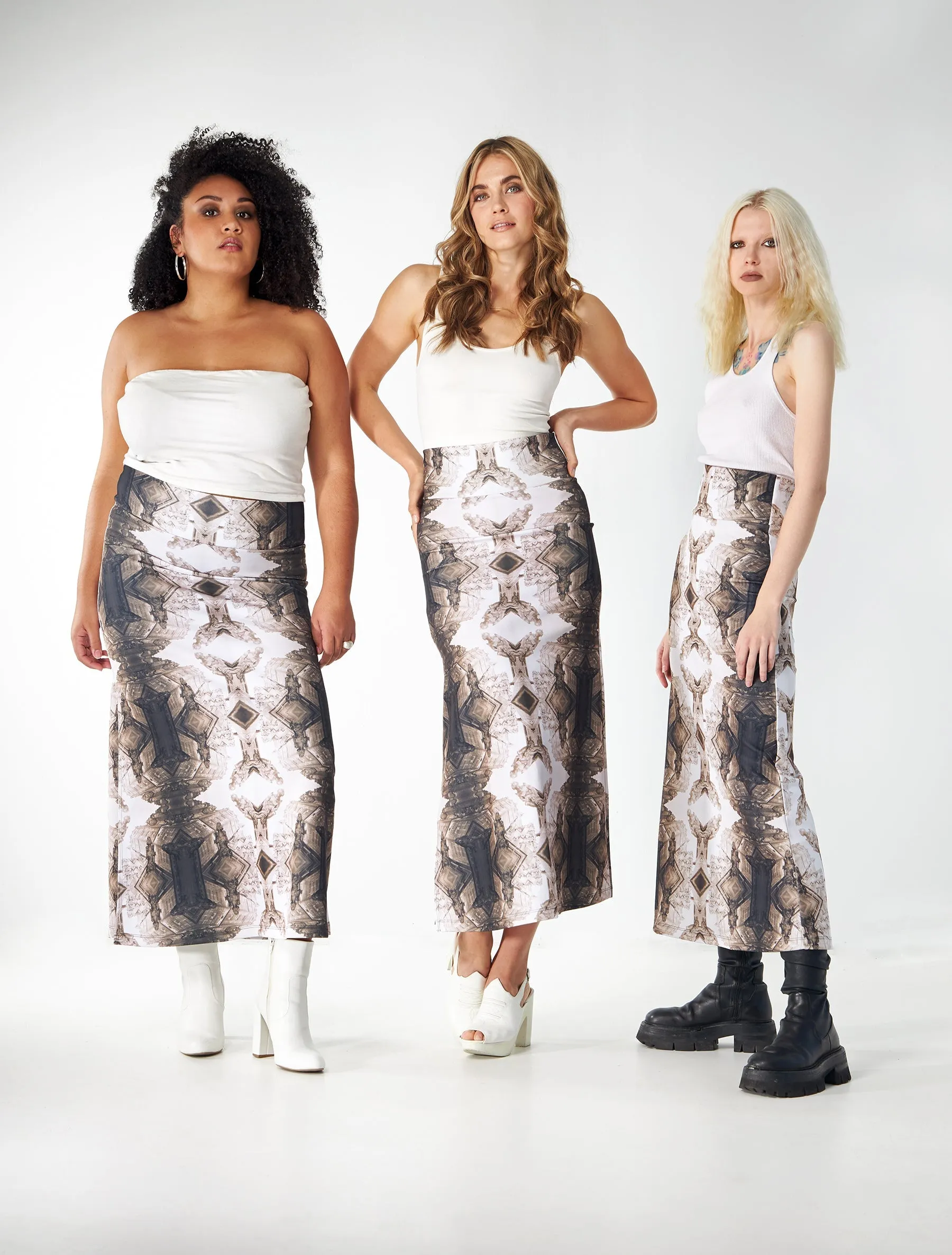 Babs Body-hugging Midi Skirt - Sepia Gargoyles Print Design sold by Babs Boutique product image thumbnail 2