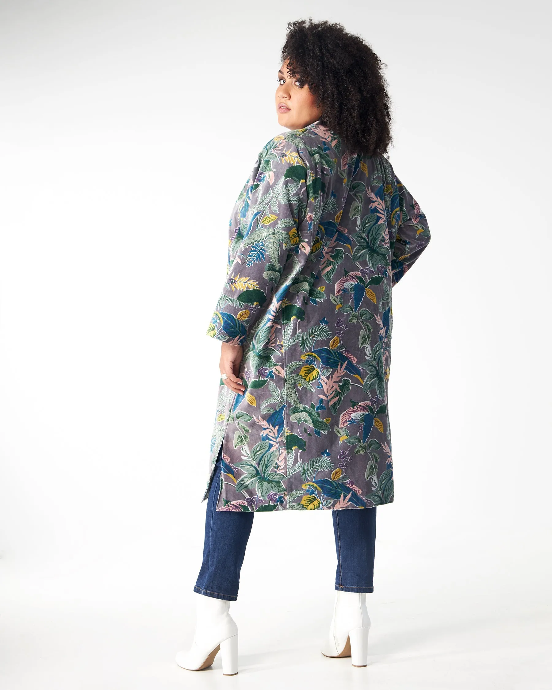Babs Lush Velvet Robe - Grey Garden Block Print sold by Babs Boutique product image thumbnail 2
