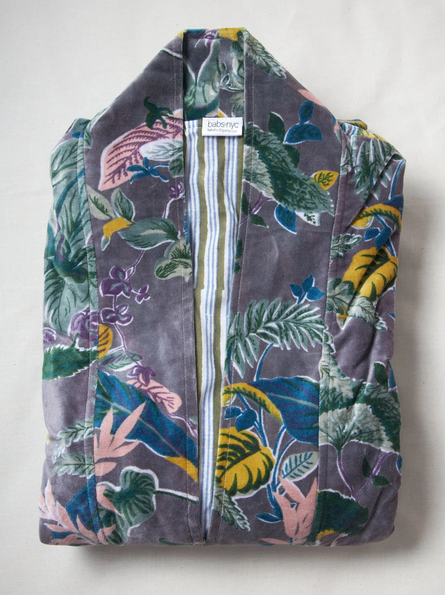 Babs Lush Velvet Robe - Grey Garden Block Print sold by Babs Boutique product image thumbnail 3