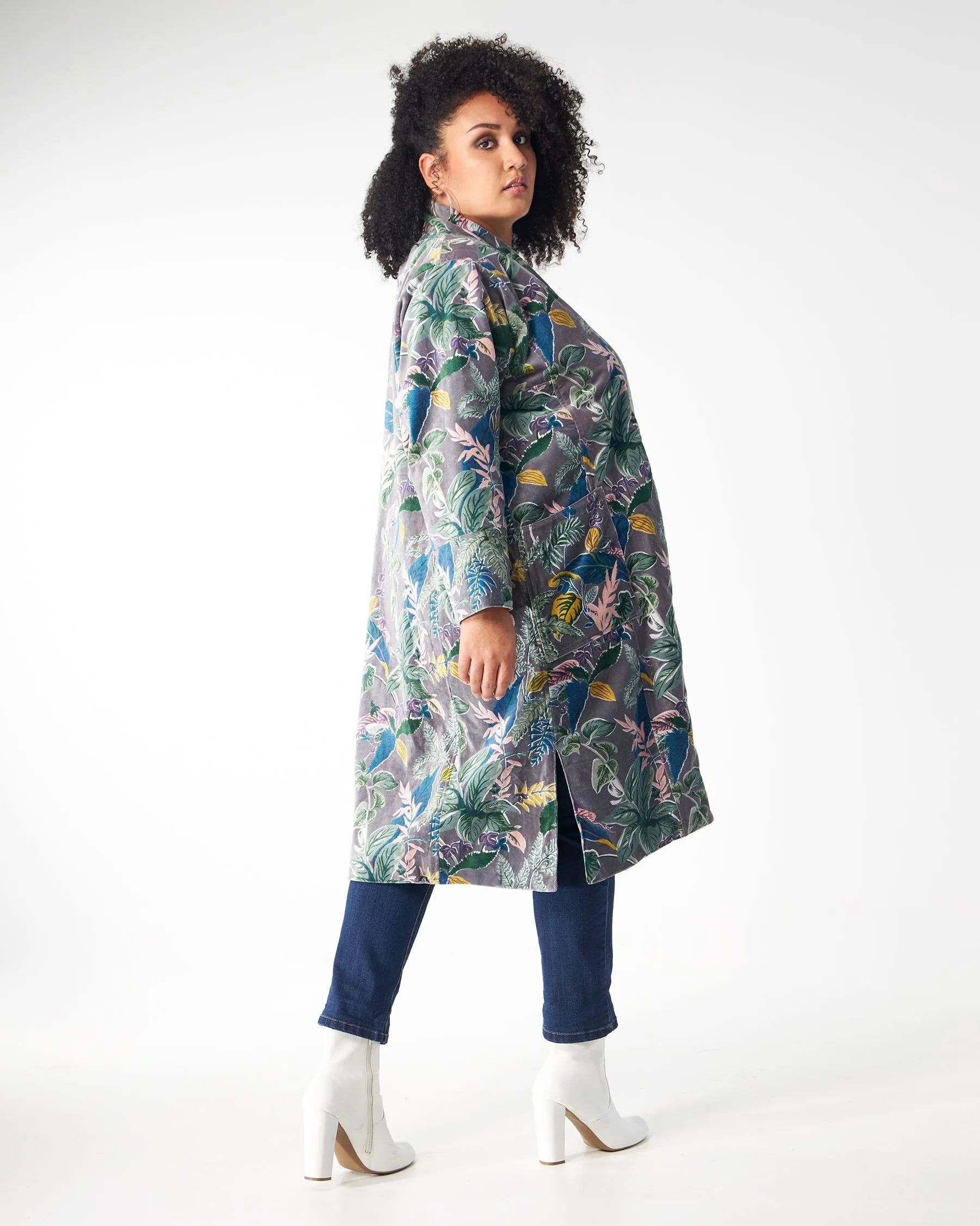 Babs Lush Velvet Robe - Grey Garden Block Print sold by Babs Boutique product image thumbnail 4