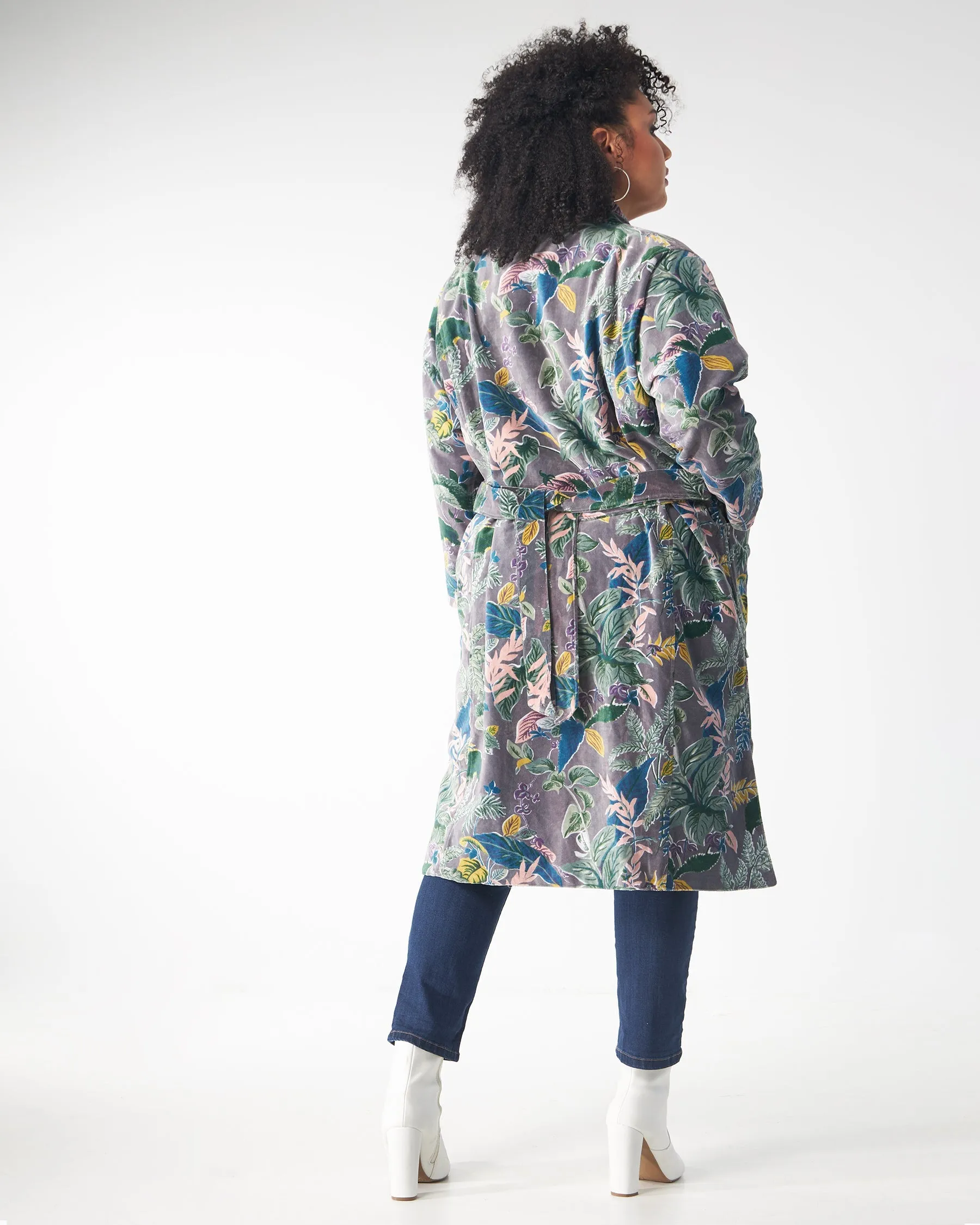 Babs Lush Velvet Robe - Grey Garden Block Print sold by Babs Boutique product image thumbnail 5