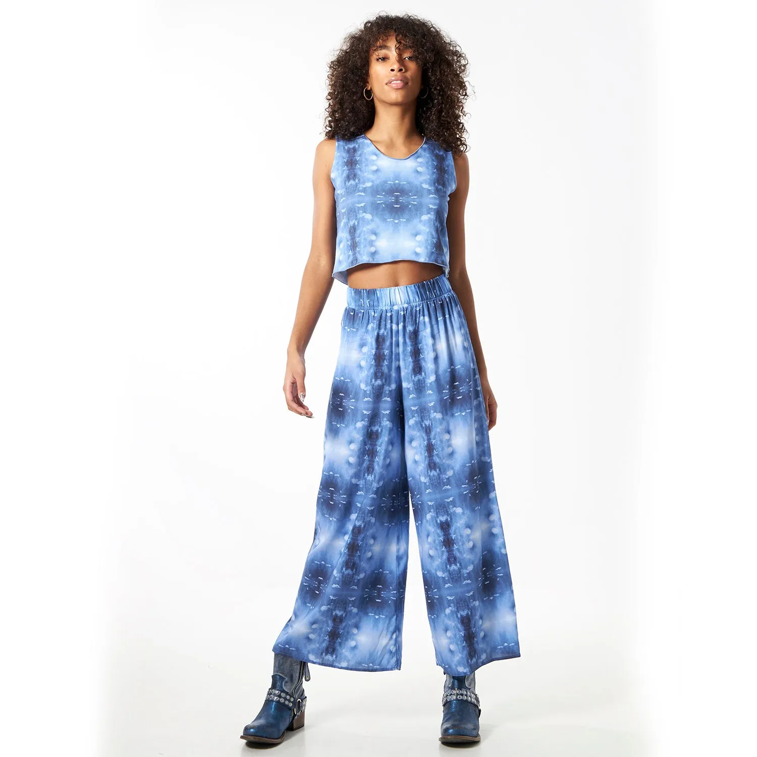 Babs Lightweight Wide Leg Pants - Blue Cloud Print sold by Babs Boutique