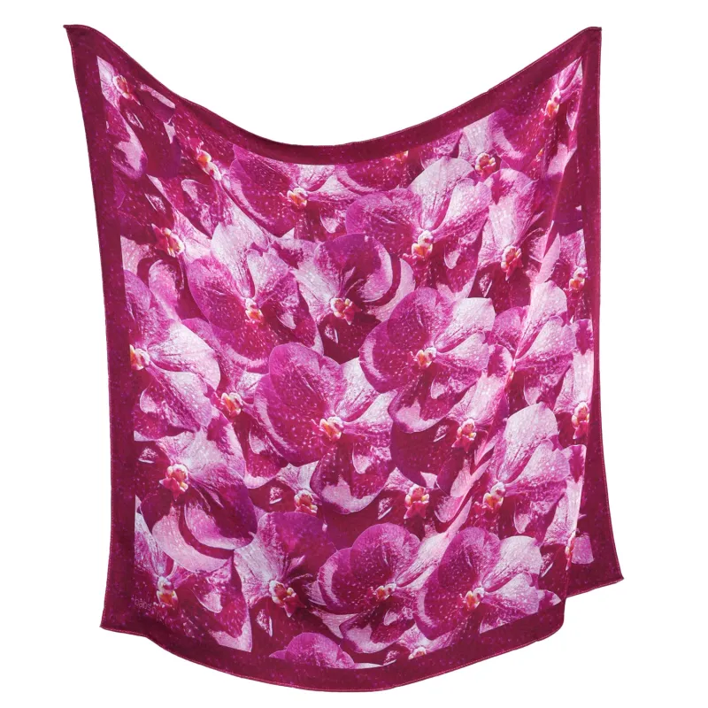 Silk 26 Inch Square Scarf - Orchids - Pink to Deep Magenta sold by Babs Boutique