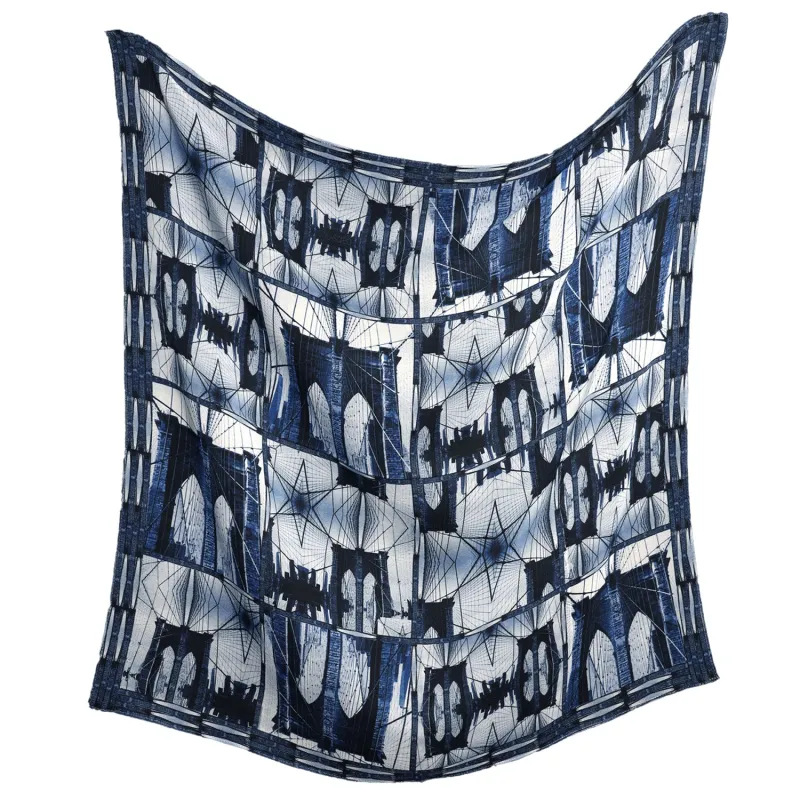 Silk 26 Inch Square Scarf - Brooklyn Bridge - Blue sold by Babs Boutique