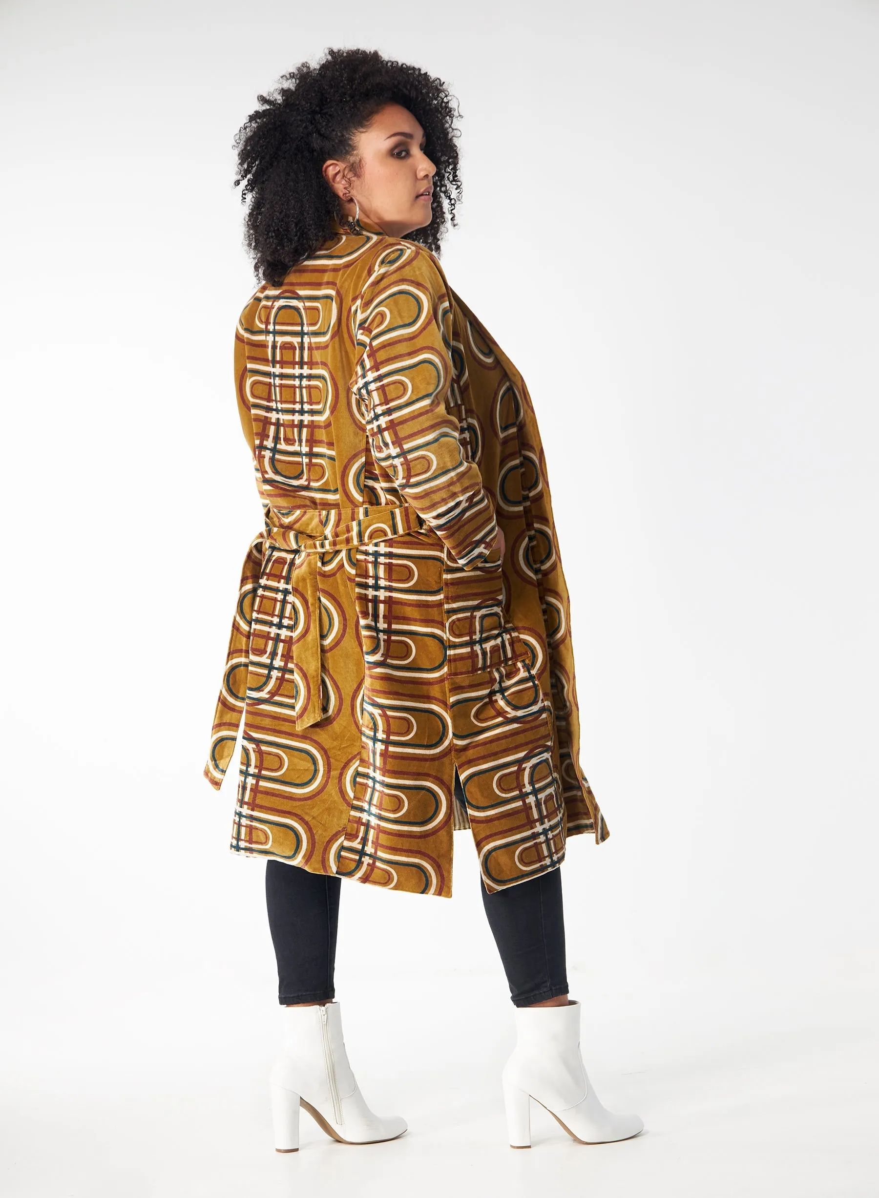 Babs Lush Velvet Robe - Golden Retro Block Print sold by Babs Boutique product image thumbnail 5