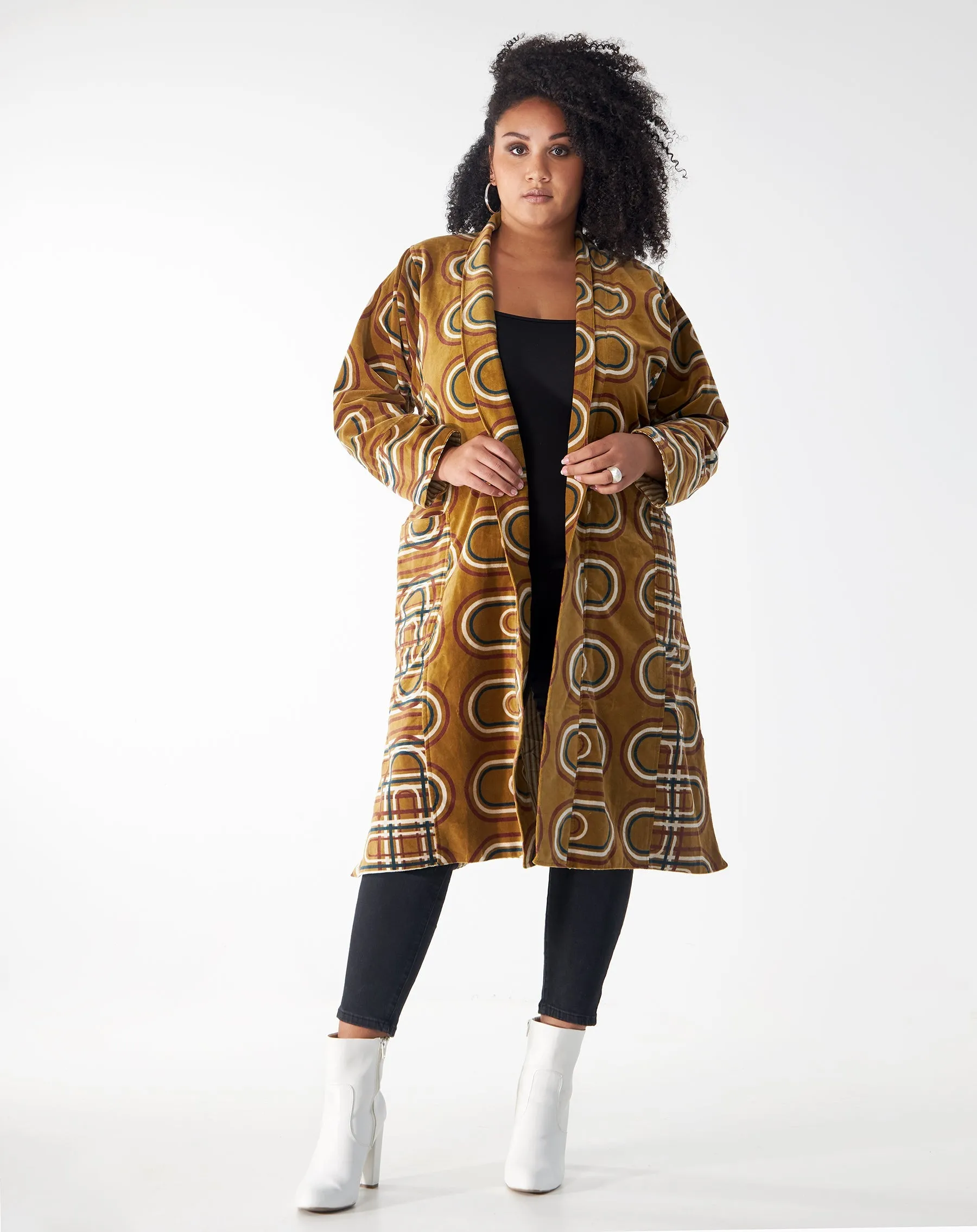 Babs Lush Velvet Robe - Golden Retro Block Print sold by Babs Boutique product image thumbnail 2