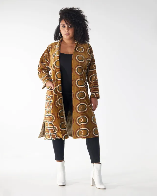 Babs Lush Velvet Robe - Golden Retro Block Print sold by Babs Boutique