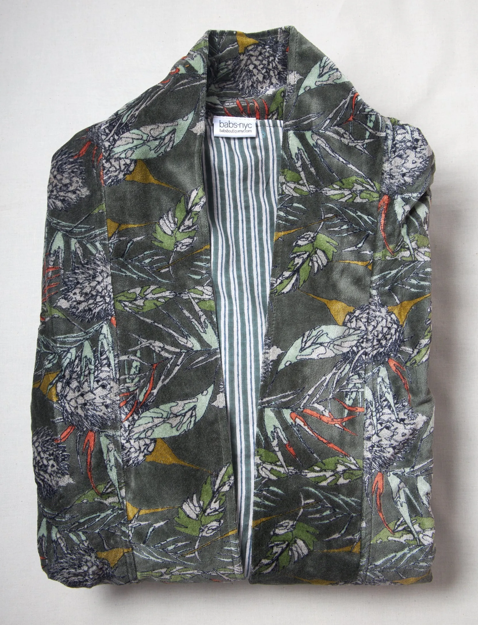 Babs Lush Velvet Robe - Evergreen Block Print sold by Babs Boutique product image thumbnail 5