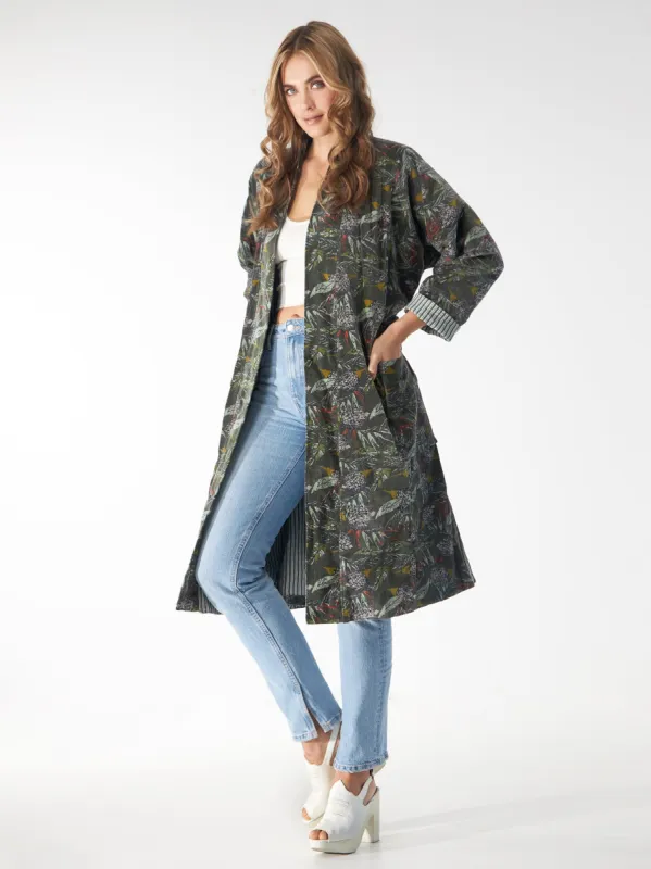 Babs Lush Velvet Robe - Evergreen Block Print sold by Babs Boutique