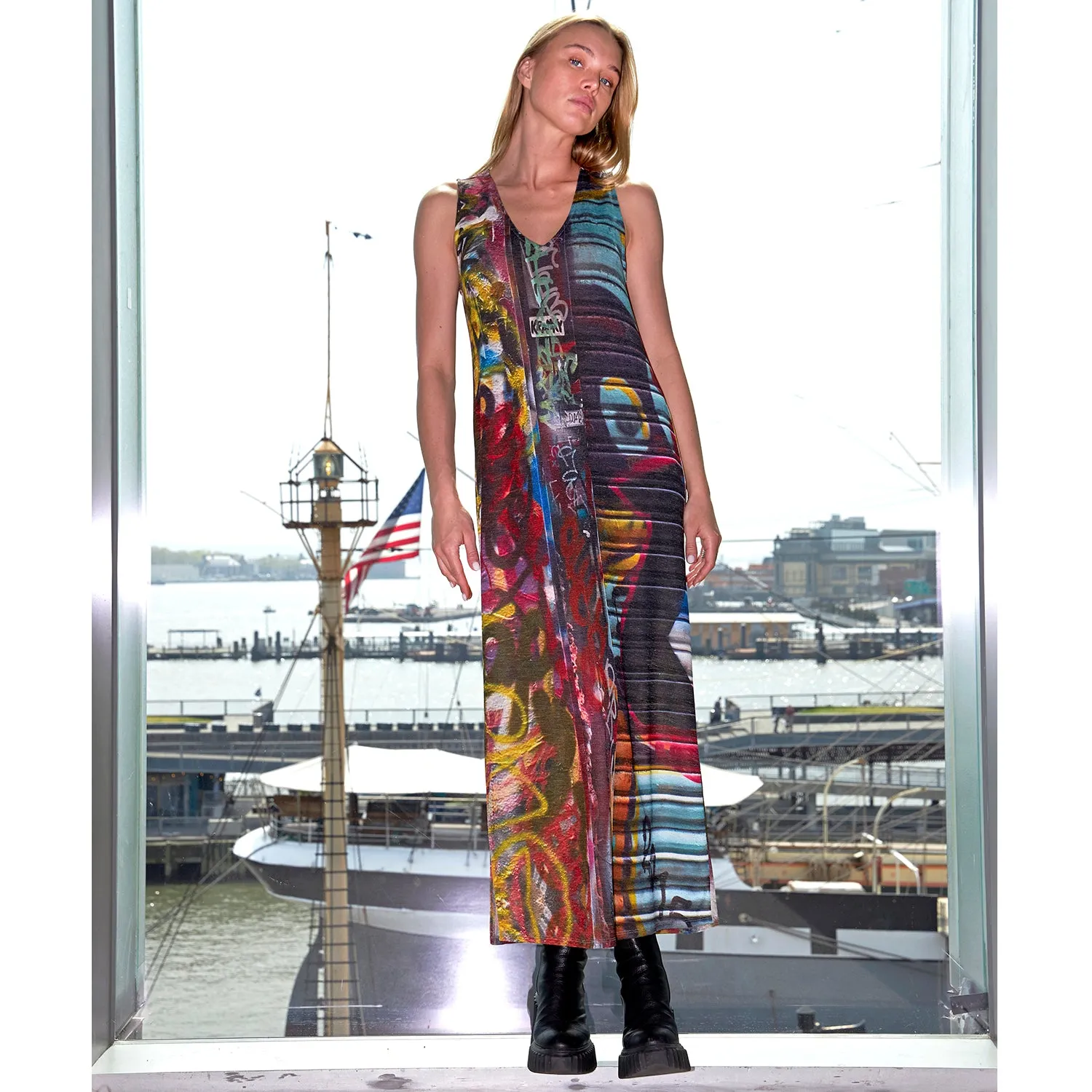 Babs Graffiti Print Loose Kit Stretch Maxi Dress sold by Babs Boutique
