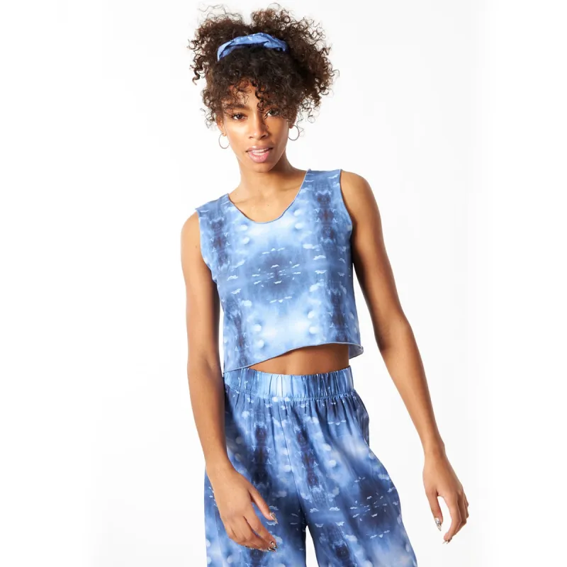 Babs Sleeveless Stretchy Crop Top - Blue Cloud Print sold by Babs Boutique