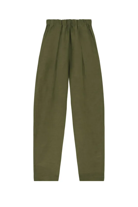 Ama, pantalon en lino y seda verde sold by Cortana