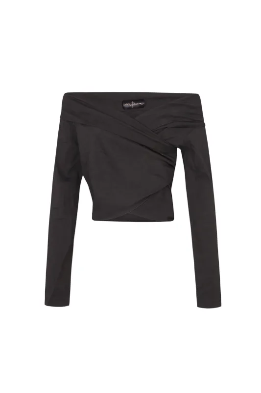 Mira, crop top en cáñamo y viscosa grafito sold by Cortana